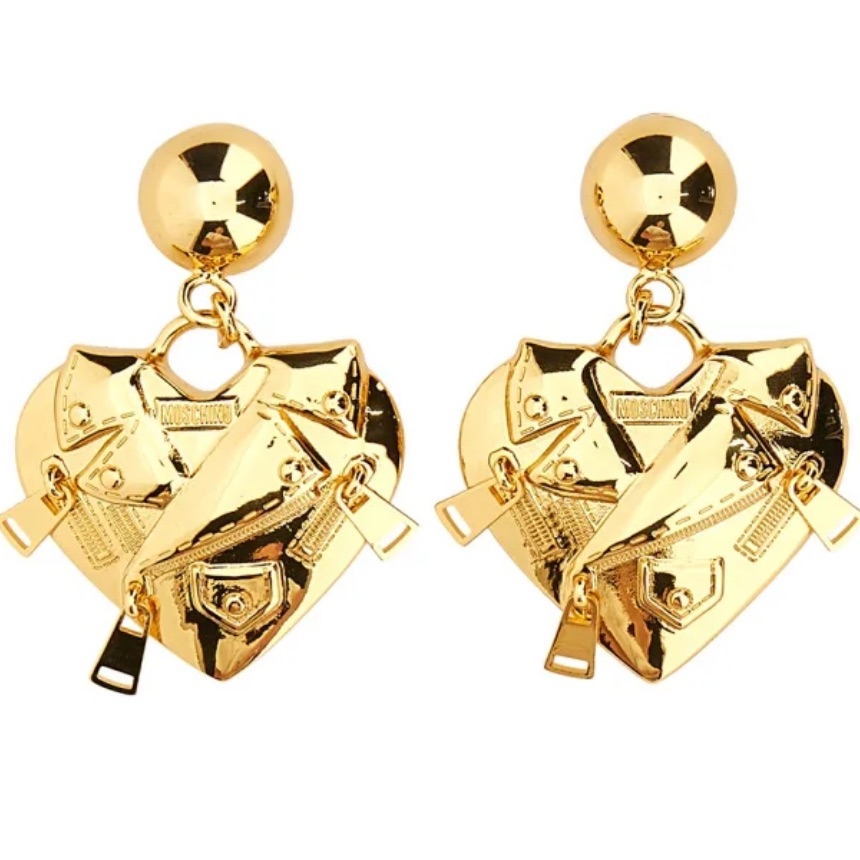 Moschino Biker Heart Earrings In Gold